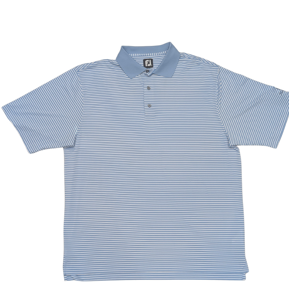 FootJoy FJ Men's XL LighBlue White Striped Golf Polo Shirt Performance Stretch